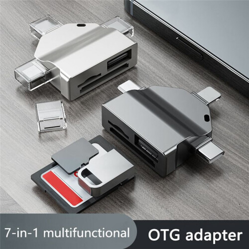 Multifunction 7 in 1 Card Reader USB 2.0 Type C to  Adapter USB Flash Reader for PC Laptop Accessories Grey