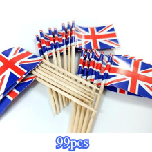 (99pcs) England Flag Mini Wooden Party Flags, Multipurpose Patriotic Themed Bunting, for Cake Decoration, Appetizer Picks,