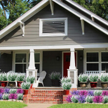 8Bundles Artificial Lavender Flowers Outdoor UV Resistant Fake Flowers No Fade Faux Plastic Plants Garden Classic White