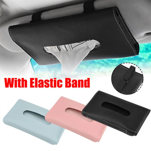 Blue Car Tissue Box Holder with Band for Sun Visor Mount, Secure Strap, Quick Access Design 1