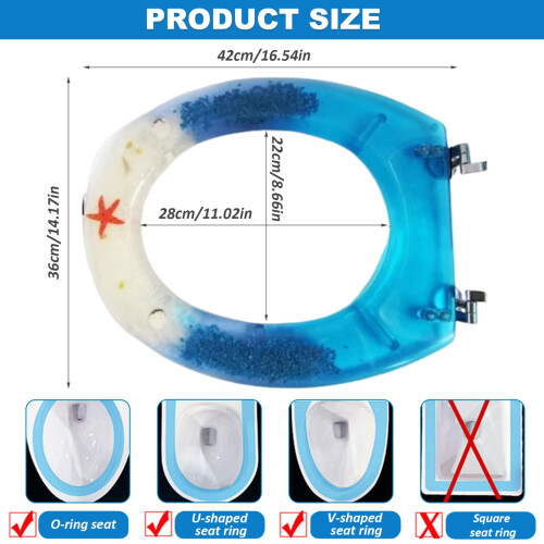 Soft Close Toilet Seat with Decorative Blue Dolphin Design, Solid Core, Wearproof and Easy Clean 1