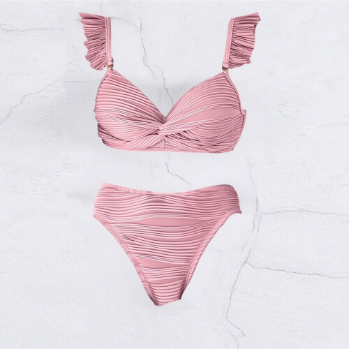 Hoher Damen-Badeanzug mit Plissee und Rüschen,-Rosa S 1