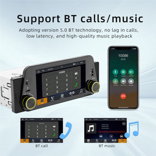 1 Din 5 Inch Car MP5 Navigation Player Stereo   Reverse Car Interconnect Wireless Carplay+Android Auto 2