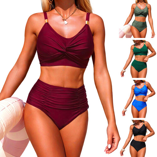 Practical Two Piece Ladies Swimsuit Comfortable-wine p M 2