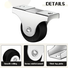 Small Caster Rigid Non-Swivel Fixed Caster with Metal Top Plate for Furniture, Small Appliances with Screws,72PCS