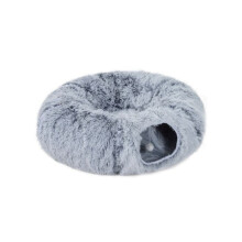 2-in-1 Donut Cat Tunnel with Washable Bed, Play Tunnel Bed with Toy Ball and Door Hole for Indoor Cats, Light Grey