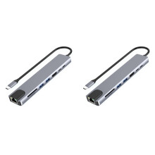 2X USB-C Hub with Ethernet, 4K HD, USB 3.0, Card Reader, 87W PD Charging High-Speed Data Transfer for Windows,MacOS