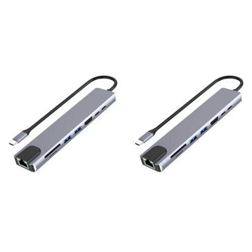 2X USB-C Hub with Ethernet, 4K HD, USB 3.0,  Card Reader, 87W PD Charging High-Speed Data Transfer for Windows,MacOS