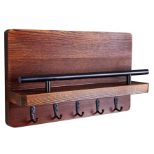 Key and Mail Holder for Wall,Key Hanger for Wall with Shelf,Wood Wall Shelf with Hooks,Mail Organizer for Wall Mount