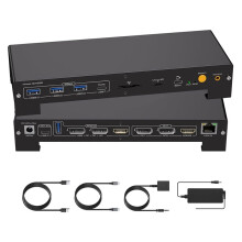 Conmutador KVM para 3 Monitores y 2 Computadoras, Compatible con 4K A 60 Hz, USB C, 4K A 120 Hz, Compatible con Carga PD de 100 W