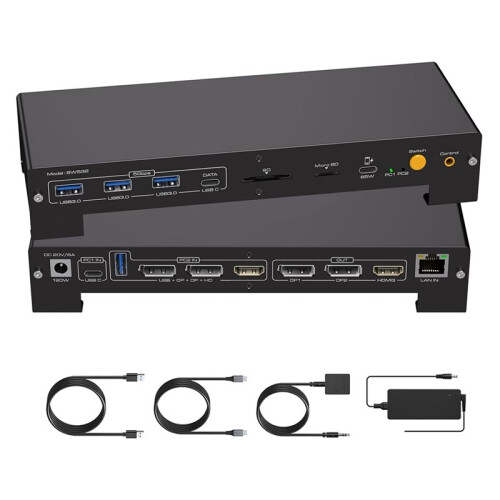 KVM  3 Monitors 2 Computers , 4K@60Hz -Compatible USB C ,4K@120Hz  ,Support 100W PD Charging EU