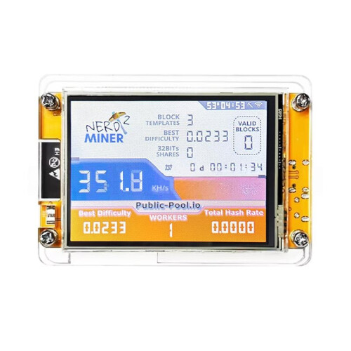 Minerador de Criptomoedas NerdMinering V2 350KH com Tela Inteligente de 2,8 Polegadas, Ideal para Loterias, Compatível com Bitcoin e BTC,