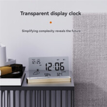 Transparente Digitaluhr mit Großem, Transparentem Display, Anzeige Von Temperatur, Luftfeuchtigkeit und Datum, Elektronische Tischuhr A