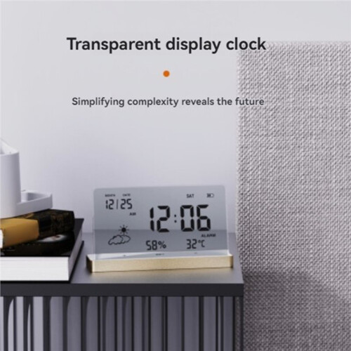 Clear Digital Clock with Base Transparent Large Screen Temp/Humidity/Date Display Electronic Clock Desktop Clocks A