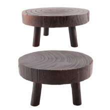 2Pcs Wooden Stool Flower Display Stand, Potted Plant Shelf Bonsai Rack, Vintage Wood Grain Garden Plant Pot Stand