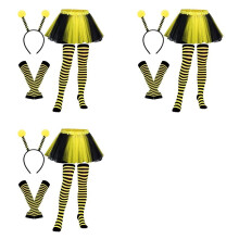 3X Kit de Costume D'Abeille pour Adulte Halloween Costume D'Abeille Jupe Tutu Abeille Rayée Genou Cuisse Haute Bas Gants Longs