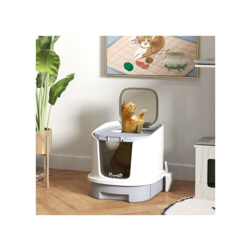 Cat Litter Box with Lid, Scoop, Deodorisation Bags, Top Entry 1