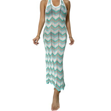 Fashionable Full Length Sleeveless Gown Quick-Green and white L