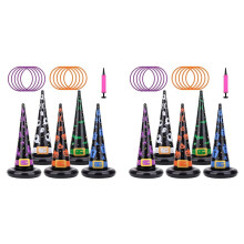 2X Halloween Party Toys Games, Inflatable Witch Hat Ring Toss Game with Points, Plastic Ring Toss, Air Pump