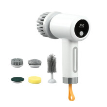 Electric Spin Scrubber with Five Brush Attachments, 3 Power Levels, Long Handle for Tile and Grout