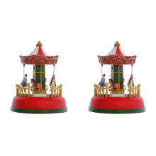 2X Illuminated Village Wheel Christmas Houses Village Displays LED Lights Musical Miniature Statue Decorations A