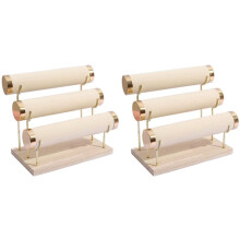 2X Afneembare Armbandhouder, Sieradenstandaard met Drie Niveaus, Stijlvolle Fluwelen Polshorloge-Organizer, Beige