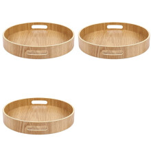3X Round Serving Bamboo Wooden Tray for Dinner Trays Tea Bar Breakfast Food Container Handle Storage Tray 2