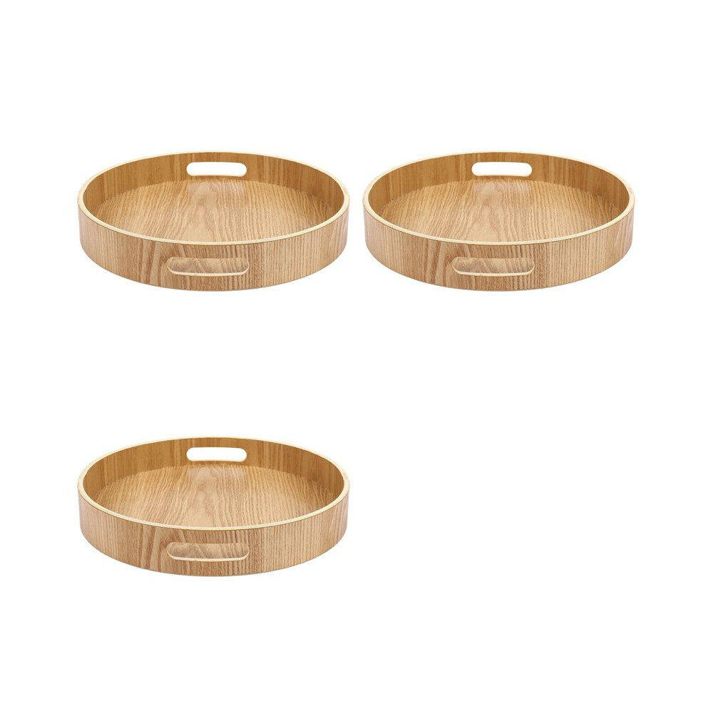 3X Round Serving Bamboo Wooden Tray For Dinner Trays Tea Bar Breakfast Food Container Handle Storage Tray 2 Brecantia