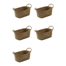 5X Handmade Woven Storage Basket Straw Food Container Makeup Organizer Rattan Breadfruit Case Holder(S,24X15X9cm)