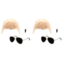 6X Adults Mr Accessory Set - Nude Bald Cap, Black Sunglasses, Black Soul Patch for Outdoor Swimming Pool Makeup Party