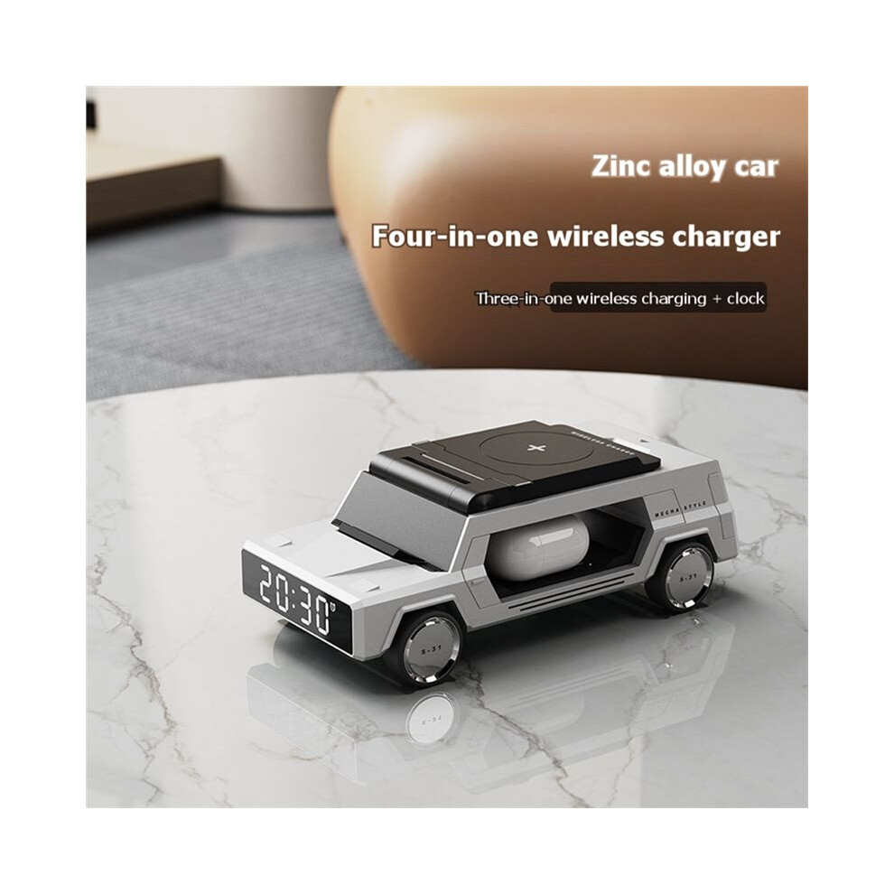 Wireless Car Charger With Clock Fast Charging Dock For Iwatch Airpods Zinc Alloy Dashboard Stand A 4712013371386