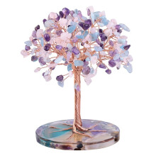 7 Chakra Healing Crystals Tree Leaf Wire Wrapped Natural Agate Slice Base Home Office Desk Living Room Decoration A