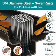 Protetor de Calha para Tubo de Descida em Aço Inoxidável 304 - Pacote com 2 Unidades, Altura Ajustável com Abertura Flexível para Tubos de 2" X 3"