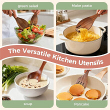 Wooden Spoons for Cooking - 7 Pieces Wooden Kitchen Utensils Set, Natural Wood Utensil Set for Cooking