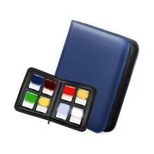 Kaartalbum met 4 vakjes, hoes voor ruilkaarten, leren-Blauw