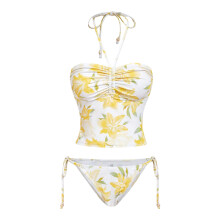 Maillot de bain deux pièces tendance, tankini-fleur jaune XL