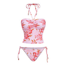 Comfortable Halterneck Tankini Floral Printed-red flower L