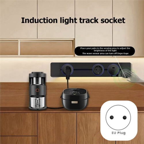 40cm Track Socket Sensor Light with EU and USB Type-C Plug Can Accommodate 2-3 Sockets 13A Multifunctional Track Socket 2