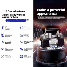 Portable Car Inflatable Pump W/Lights 12V Heavy Duty Double Cylinder Electric Inflator Air Compressor Digital Model