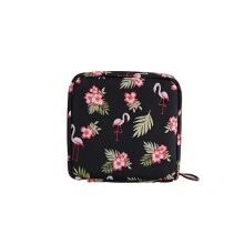 Sanitary Pad Bag with Dual Zipper Closure, Black Flamingo Tampon Storage Pouch for Travel