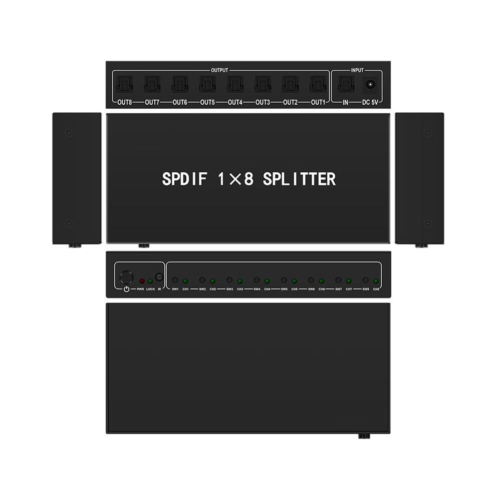 Optical Audio Splitter,1 In 8 Out Fiber Optic Digital Toslink S/Pdif Splitter For Home Theater,Speakers, Eu Plug 6033689654718