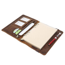 Vintage Leather A5 Notebook Cover with 6-Ring Binder - Refillable Organizer, Multi-Function Planner for Office, School