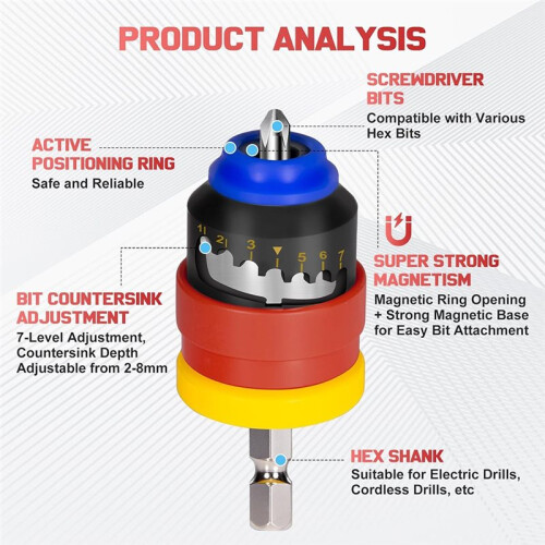 7-Level Adjustable Drywall Screw Setter Bit - Magnetic Depth Control for Efficient Screw Driving 1