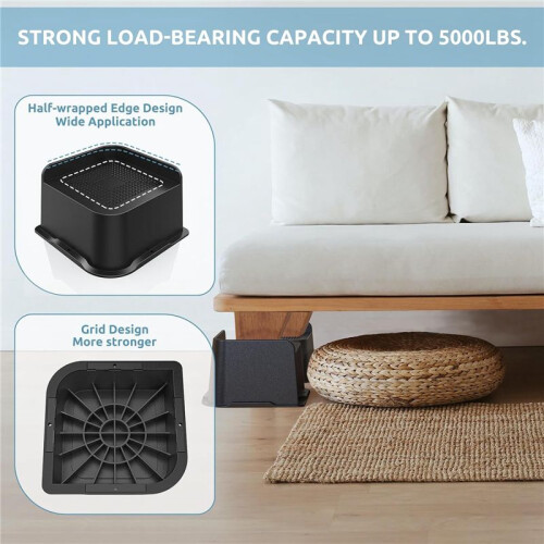 Risers de Cama de 3 Polegadas para ServiçO Pesado, 4,8 X 4,8 Pol. Risers de MóVeis de Abertura Ampla, Pacote com 4, Elevadores de Cama para Sofá, 2