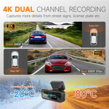 A215 Auto-Dashcam mit 64 GB 4K UHD 2160P Front- und Rückkamera, 2 Kameras, DVR-Recorder, Rückfahrkamera, 170 Weitwinkel-Nachtsicht