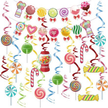 4X Candyland Party Decorations Set,Colorful Candyland Banner&Candy Themed Party Hanging Swirls Lollipop Decoration