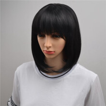 2X Natural Short Straight Bob Wig Synthetic Hair for Women 40cm Heat Resistant Female Fake Hair with Bangs Mapof Black