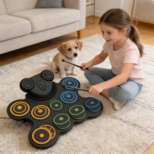 Portable Foldable Electronic Drum System With Included Speakers 1