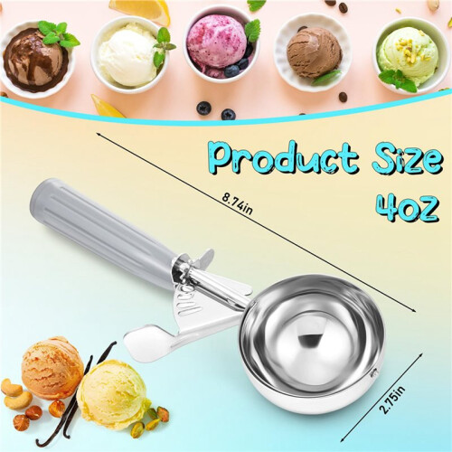 4Pcs 4oz Release Cookie Scoops Ice Cream Scooper with Trigger Release Portion Scoop Stainless Steel for Portion Control 2