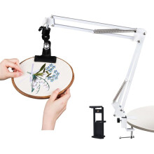 Adjustable Embroidery Hoop Holder for Handwork, 360 Rotatable, 3-In-1 Hoop/Tablet/Phone Holder Desktop Stand White